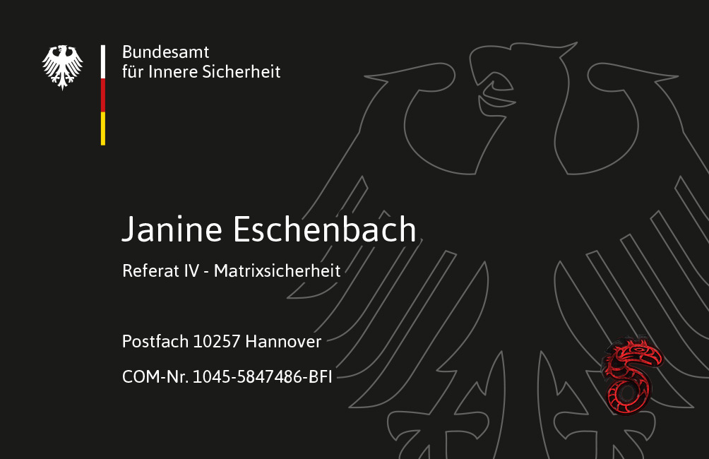 Visitenkarte Janine Eschenbach, Bundesamt für Innere Sicherheit