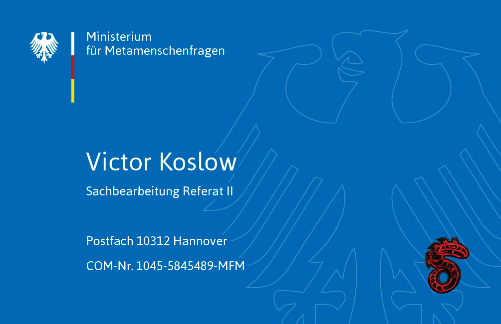 Visitenkarte Victor Koslow, Ministerium für Metamenschenfragen