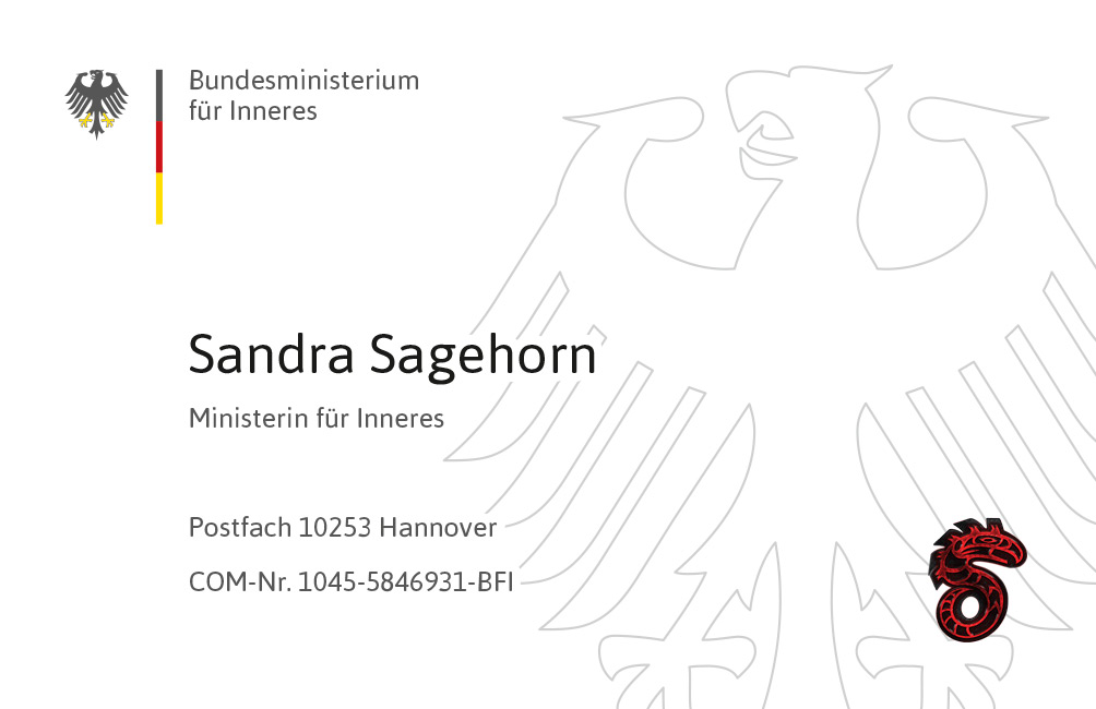 Visitenkarte Sandra Sagehorn, Ministerin für Inneres